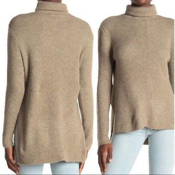 Sweet Romeo Abstract Ribbed Turtleneck Tunic Sweater XL Heather Latte Cozy Knit - Picture 1 of 5